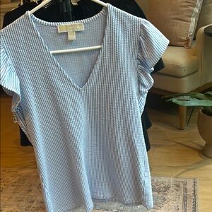 Michael Kors Blue Ruffled Flutter Sleeve Top